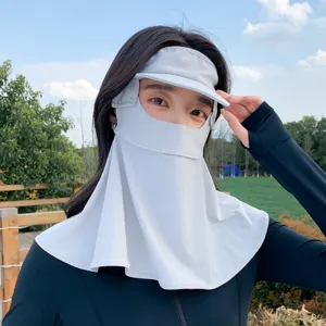 Full face sun protection mask UV block visor hat summer outdoor neck flap breathable grey