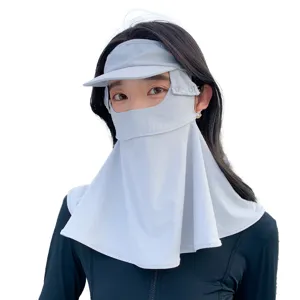 Full face sun protection mask summer facekini with brim and neck flap breathable uv blocking