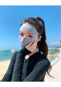 Detailed view of the breathable ice silk sun protection face mask, covering full face.