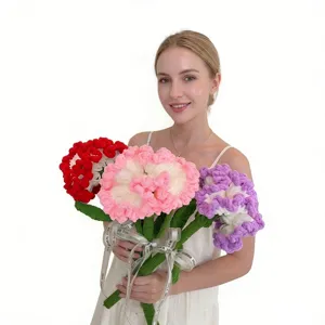Premium hand-knitted carnation flowers bouquet handmade yarn eternal flowers for gift