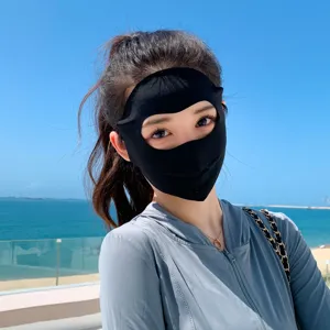 Black sun protection face mask ice silk UV block full face cover breathable outdoor uv shield