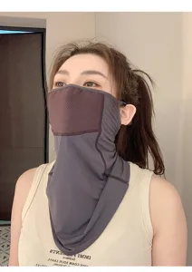 Breathable mesh UV protection face mask and neck gaiter for women in dark grey