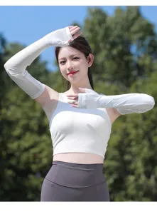 Détails des manches de protection solaire en soie de glace blanche, mesh pour sport.