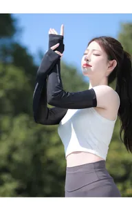 Manches de protection solaire en soie glacée pour sport cyclisme été respirantes noires bras