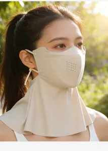 Sun protection face mask with neck cover, ice silk breathable fabric with ventilation holes.