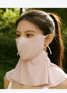 Breathable ice silk sun protection face mask with neck cover UV shield outdoor detail view