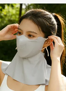 Summer UV protection sunshade face mask ice silk breathable neck cover gray for women
