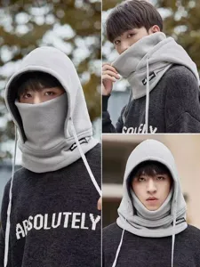Winter warm fleece hooded scarf balaclava windproof earflap thick cycling hat for unisex
