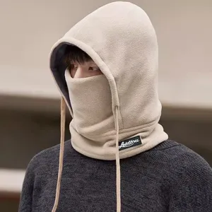 Winter fleece balaclava warm hooded scarf with face mask for outdoor cycling and windproof.