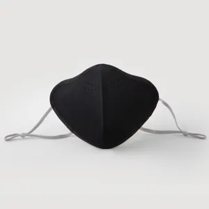 Detailed view of black thermal windproof fleece face mask with adjustable ear loops.