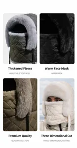 Detalle de gorro de invierno acolchado 3 en 1 con forro de piel sintética y máscara integrada