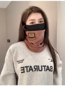 Winter fleece cycling face mask and windproof neck warmer for outdoor sports warmth.