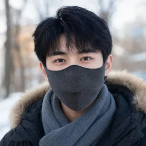 Winter warm 3D face mask for women, thick breathable windproof stylish face cover grey.