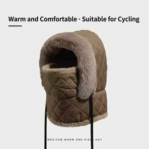 Gorro Lei Feng acolchado de invierno con forro de felpa y máscara facial