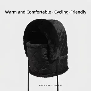 Gorro de cazador acolchado negro cálido con máscara integrada y forro de pelo sintético