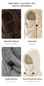 Dettaglio del passamontagna in peluche con fodera in pile e coulisse regolabile