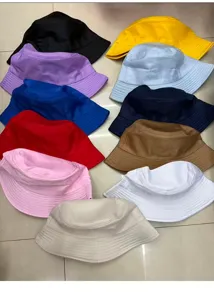 Colorful solid bucket hats detail view, breathable sun protection basin cap for men and women.