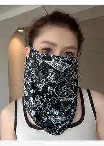 Ice silk sun protection face mask for summer, black and white graffiti neck gaiter.