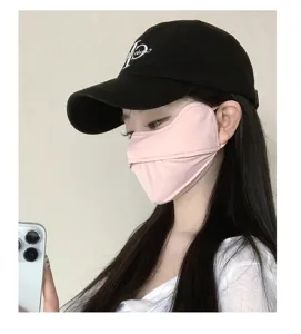 Detail view of the pink 3D ice silk sun protection mask, covering eye corners effectively.