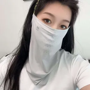 Breathable ice silk sun protection face mask with neck guard for outdoor cycling and travel.