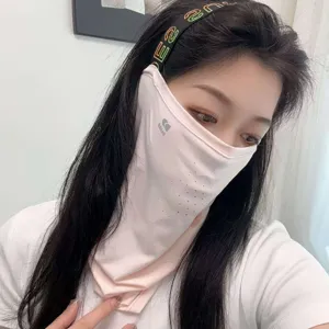 Outdoor cycling sun protection face mask and headband set, breathable ice silk neck shield.