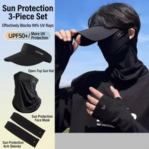 Schwarzes Sonnenschutz-Set für draußen mit UV-Visier, Gesichtsmaske und Armstulpen