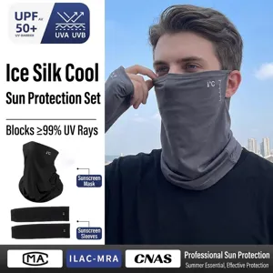 Kühlendes Eis-Seide-Sonnenschutz-Set mit Gesichtsmaske und Ärmeln, UPF 50+ Schutz