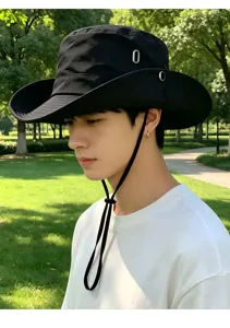 Chapeau de pêcheur anti-UV homme, bob respirant à séchage rapide avec cordon de serrage réglable.