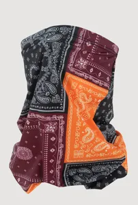 Detailed view of a breathable ice silk sun protection neck gaiter with paisley pattern
