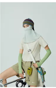 Full face sun protection mask and sleeves set, breathable ice silk UV block gear for women outdoor.