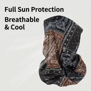 Breathable ice silk sun protection neck gaiter with vintage paisley pattern for outdoor sports