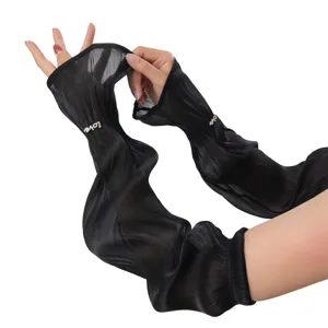 Manches de protection solaire d'été pour femmes, manches de bras en soie de glace noire.