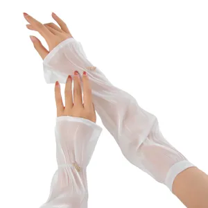 Manches de protection solaire en soie perlée pour femmes bras long été blanc pur