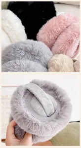 Close-up view of soft plush earmuffs showcasing fluffy texture and varied colors.