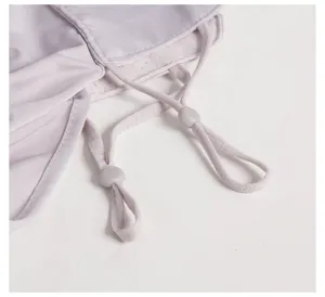 Close-up detail of adjustable elastic strap and buckle on a women's sun protection face mask.