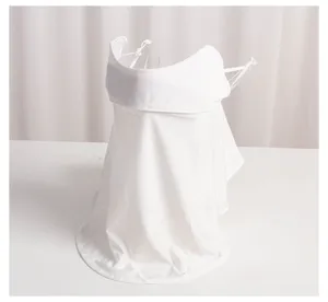 White UV protection face shield detail view, breathable sun mask with neck cover for outdoor sports.