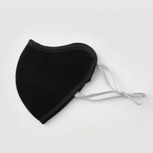 Close-up detail of the winddichte face mask, showing soft velvet texture and adjustable loops.