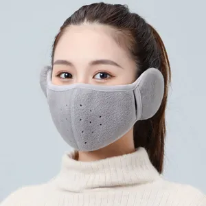 Close-up of fleece lined warm mask with earmuffs for winter outdoor wind protection