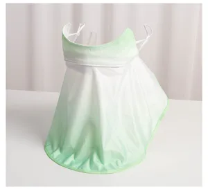 Gradient green ice silk sun protection full face mask detail, breathable neck guard fabric.