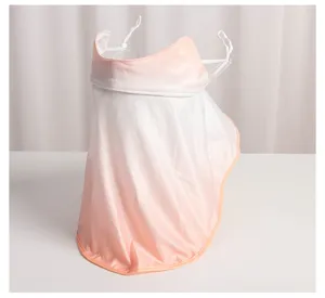 Ice silk UV protection full face sun mask with neck guard, gradient pink outdoor cycling veil.