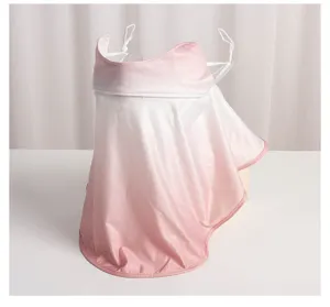 UV protection face mask detail, ice silk neck shield, breathable sun shade fabric, pink.
