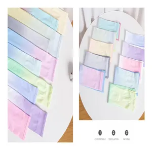 Gradient ice silk arm sleeves for outdoor sun protection, comfortable breathable pastel colors.