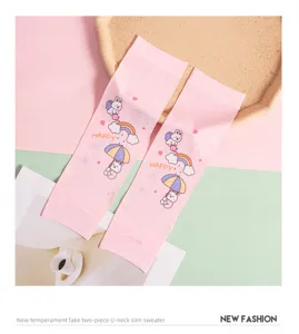 Cute cartoon rabbit ice sleeves for kids, pink summer sun protection arm sleeves for outdoor.