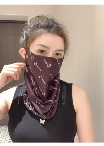 Summer outdoor ice silk sun protection face mask neck gaiter with stylish script print for women.