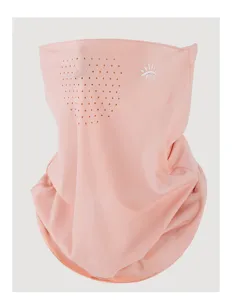 Rosa atmungsaktive Sonnenschutz Gesichtsmaske Detail mit kühlendem Eisseide Gewebe.