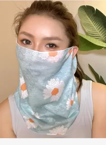 Ice silk floral sun protection face mask ear-hanging half face cover outdoor uv protection neck gaiter