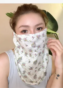 Floral ice silk sun protection face mask neck gaiter with ear loops for outdoor cycling