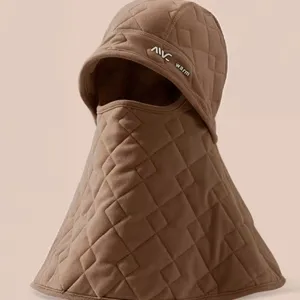 Brown quilted hooded balaclava for outdoor winter warmth and wind protection neck gaiter.