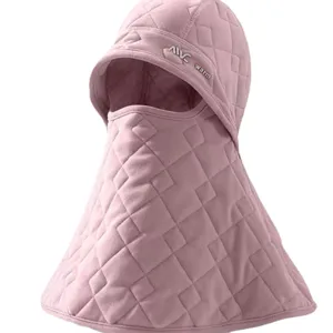 Pink quilted winter balaclava hood with warm neck gaiter for outdoor wind protection