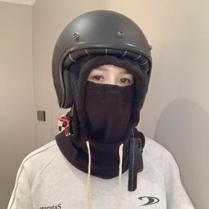 Cagoule de cyclisme coupe-vent en polaire avec cache-col intégré et cordon de serrage, noir